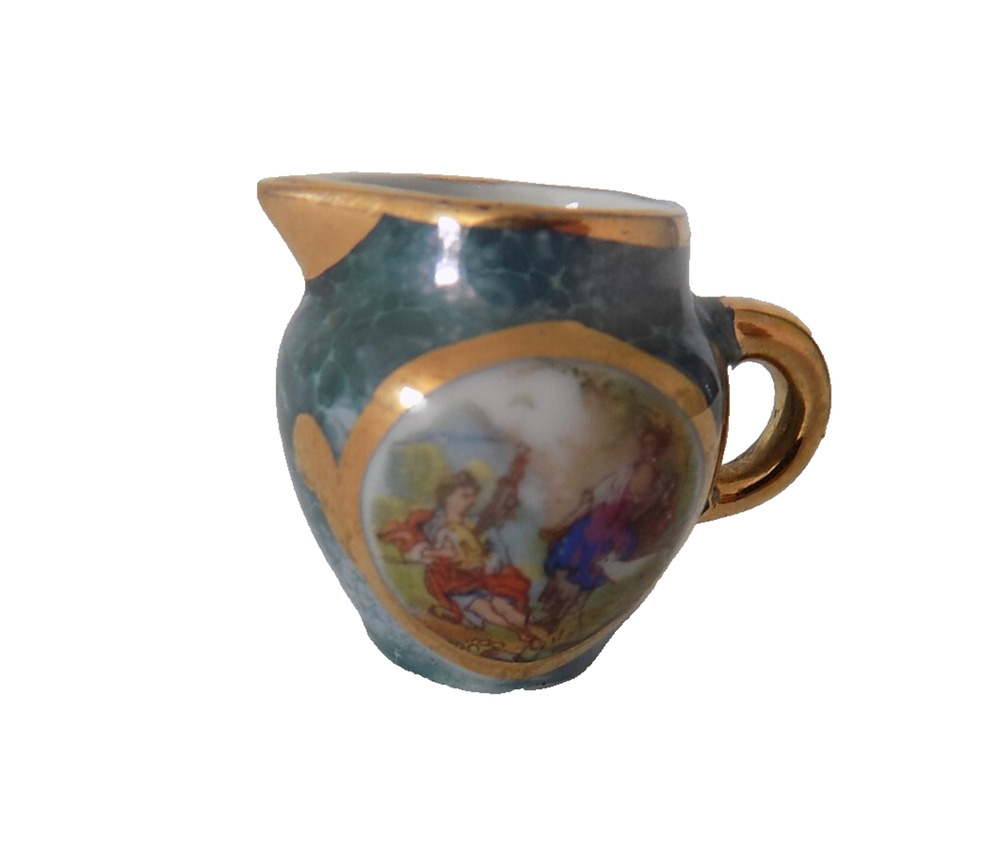 Limoges vintage miniature pitcher jug Victorian scene